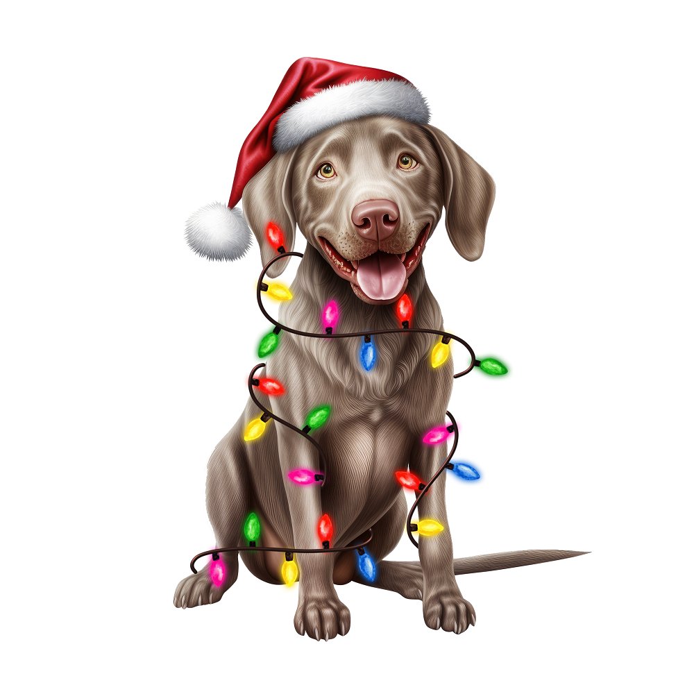 Christmas Light & Weimaraner Fabric Panel