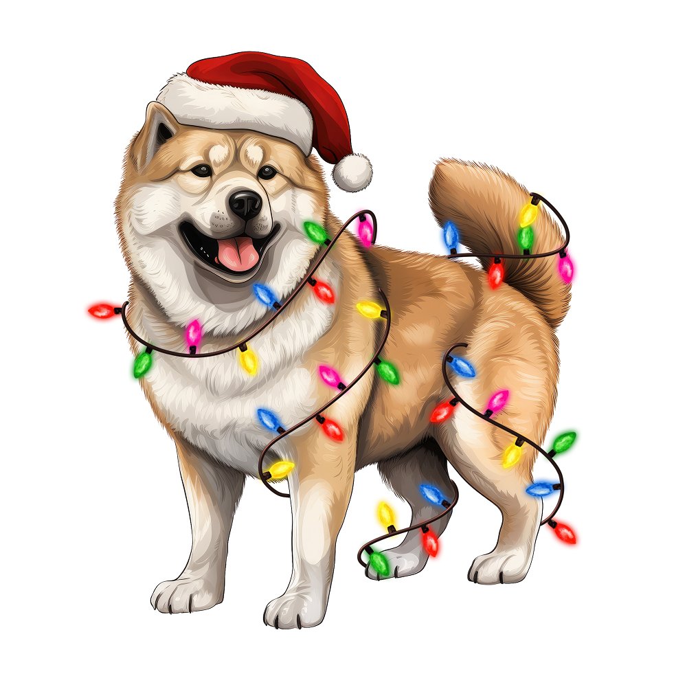 Christmas Lights & Akita Fabric Panel