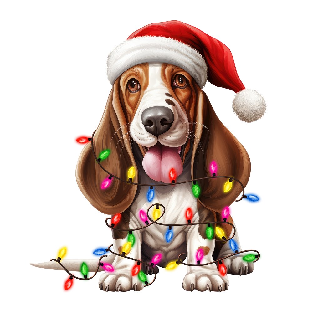 Christmas Lights & Basset Hound Fabric Panel