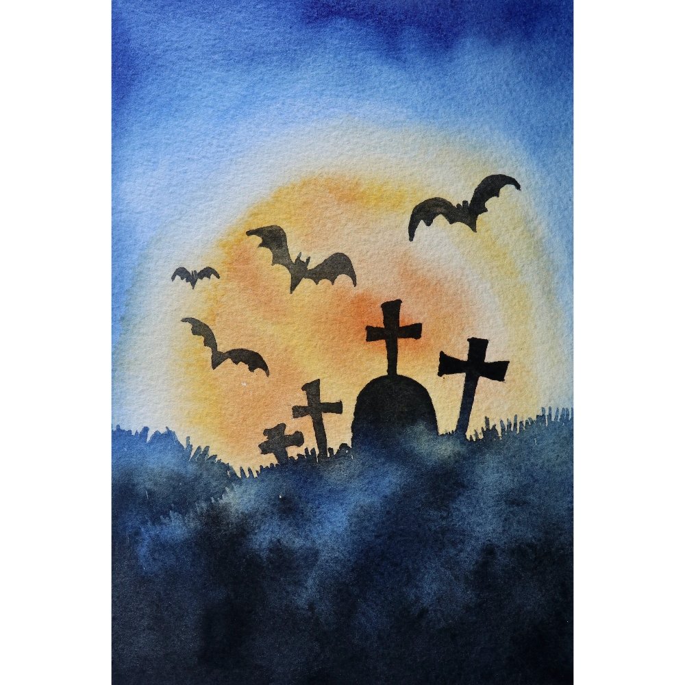 Watercolor Halloween Paintings #2 Fabric Panel
