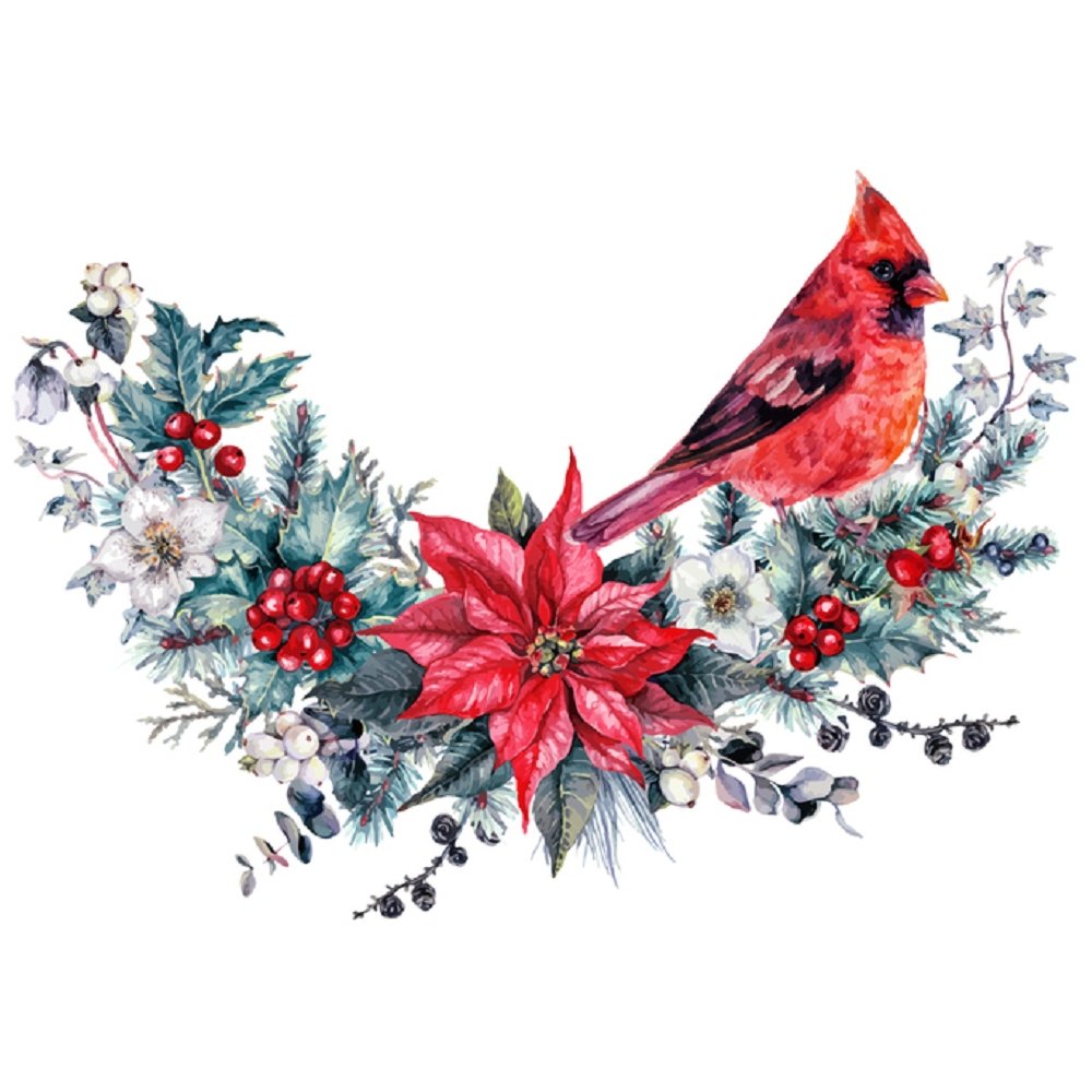 Watercolor Holiday Wreath Fabric Panel - White