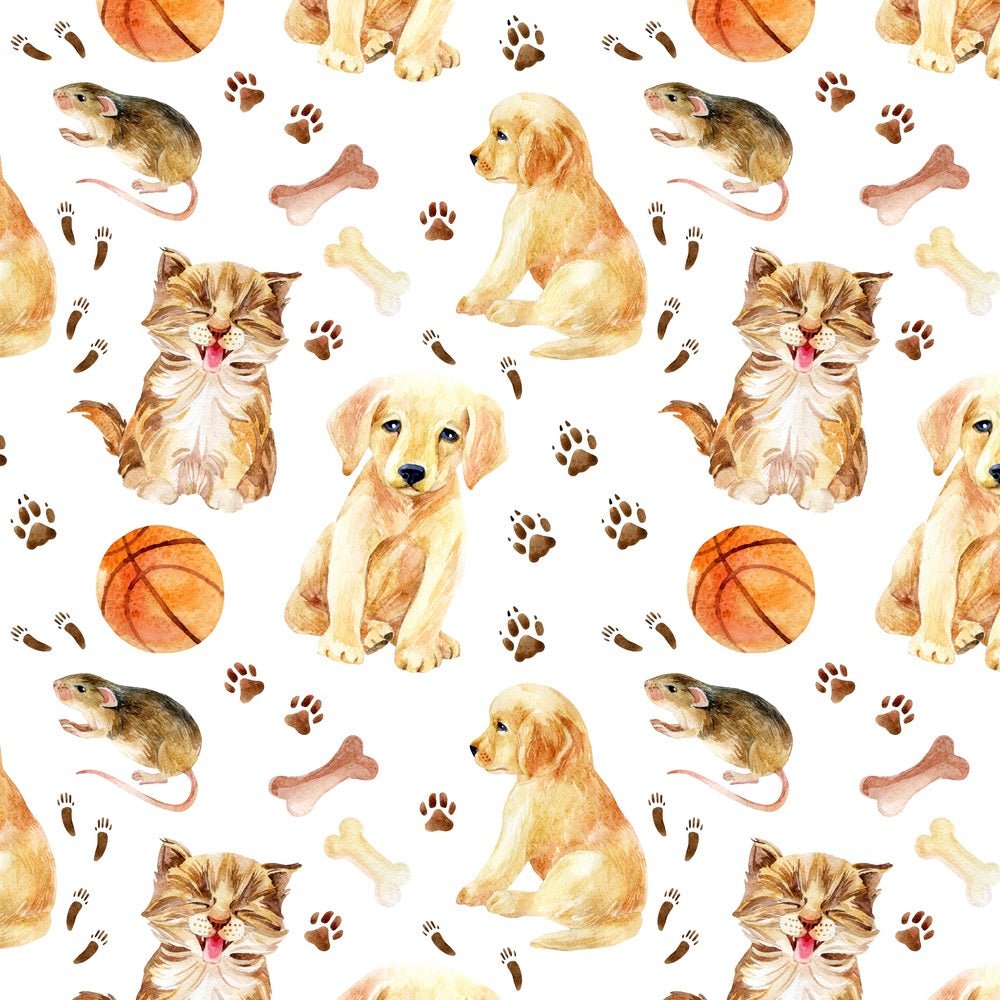 Watercolor Kitten, Mouse, & Puppy Fabric