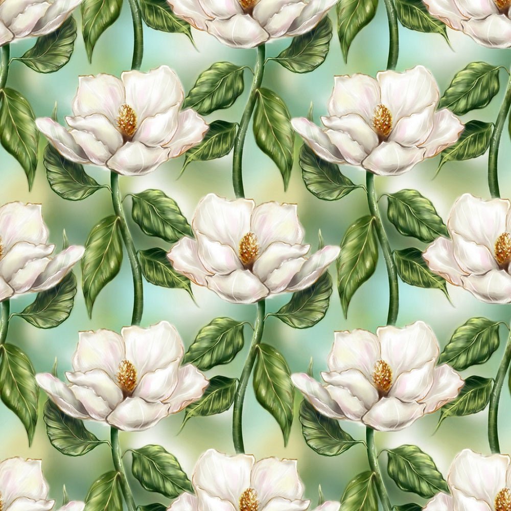 Watercolor Magnolia On Vine Fabric