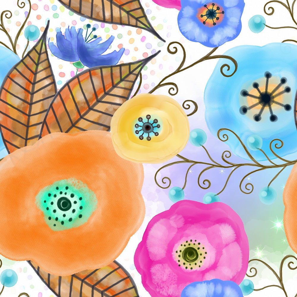 Watercolor Mixed Floral Collage #3 Fabric