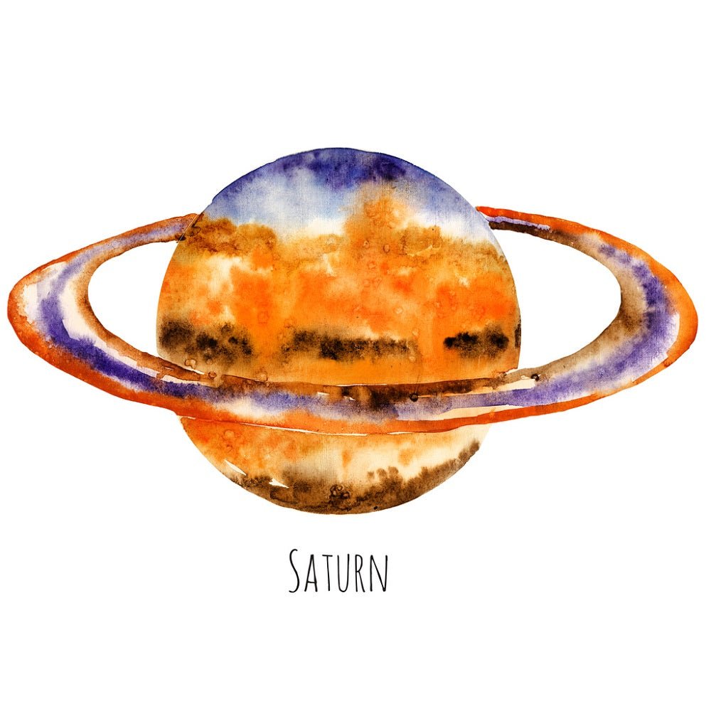 Watercolor Planets Saturn Fabric Panel