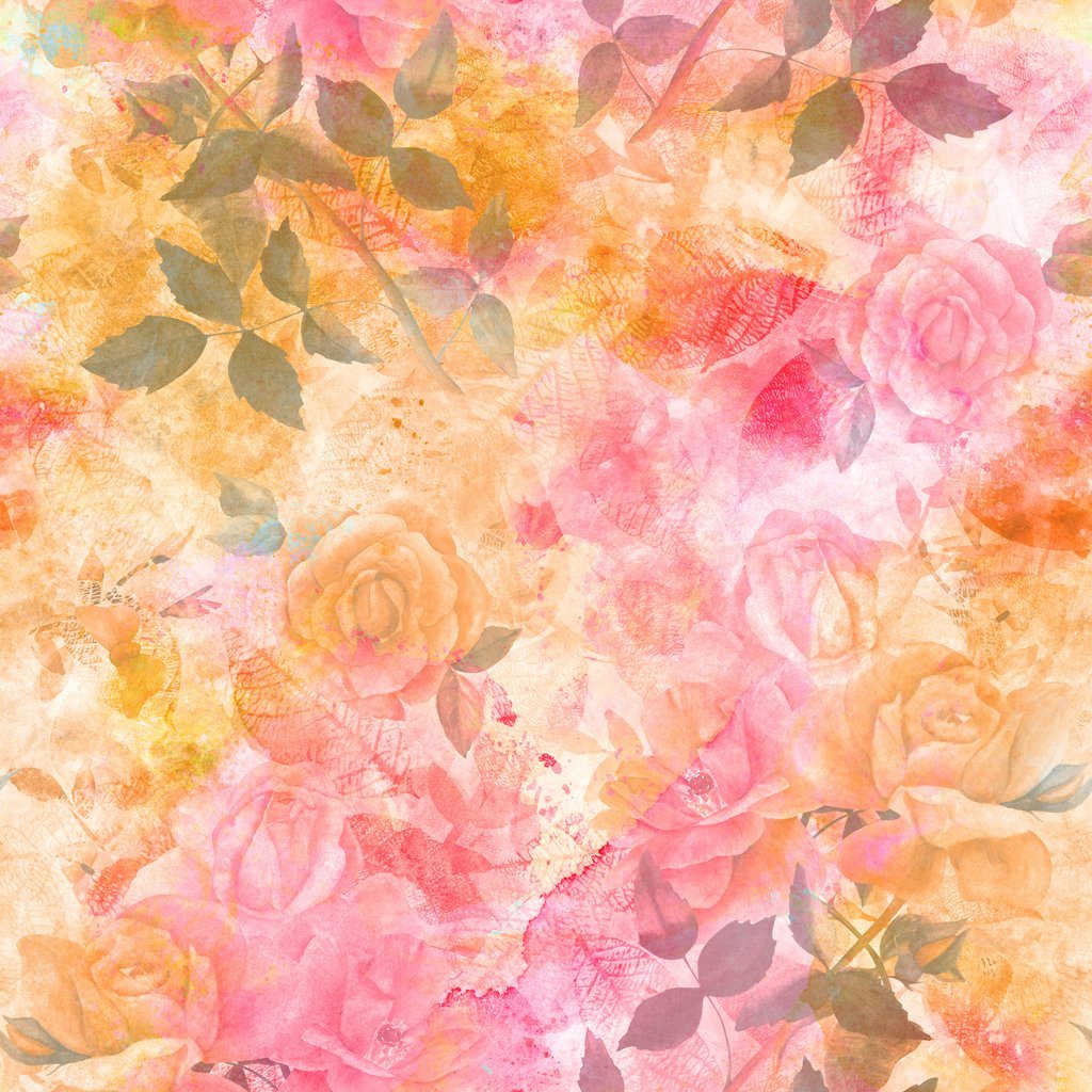 Watercolor Rose & Leaves Fabric - Multi