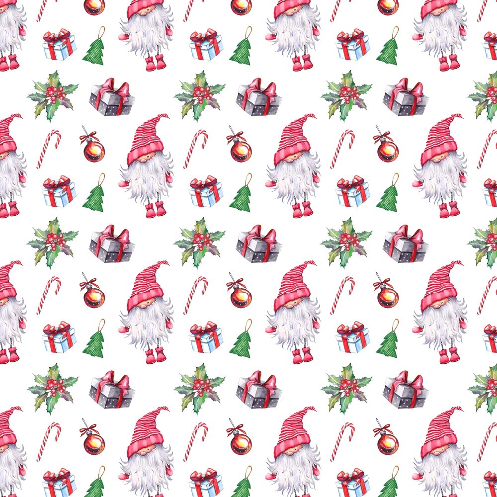 Christmas Forest Gnome With Presents Fabric - White