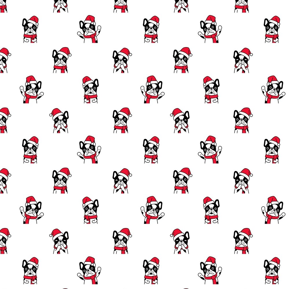 Christmas French Bulldogs Fabric - White