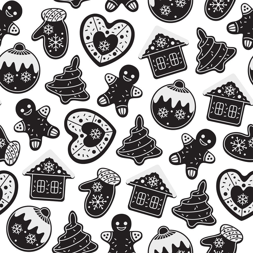 Christmas Gingerbread Cookies Fabric - Black/White