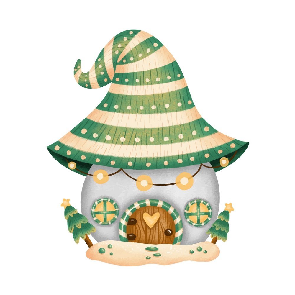 Christmas Gnome House Fabric Panel - Green