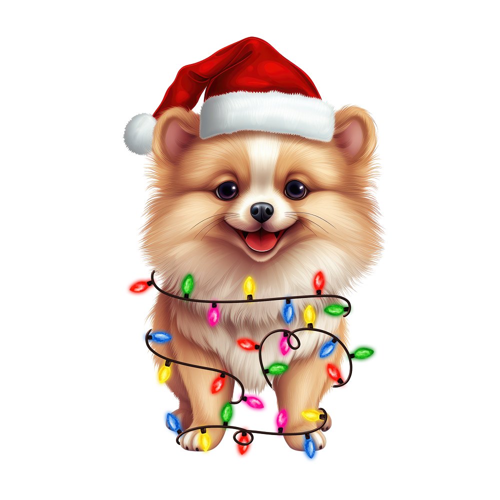 Christmas Lights & Pomeranian Fabric Panel