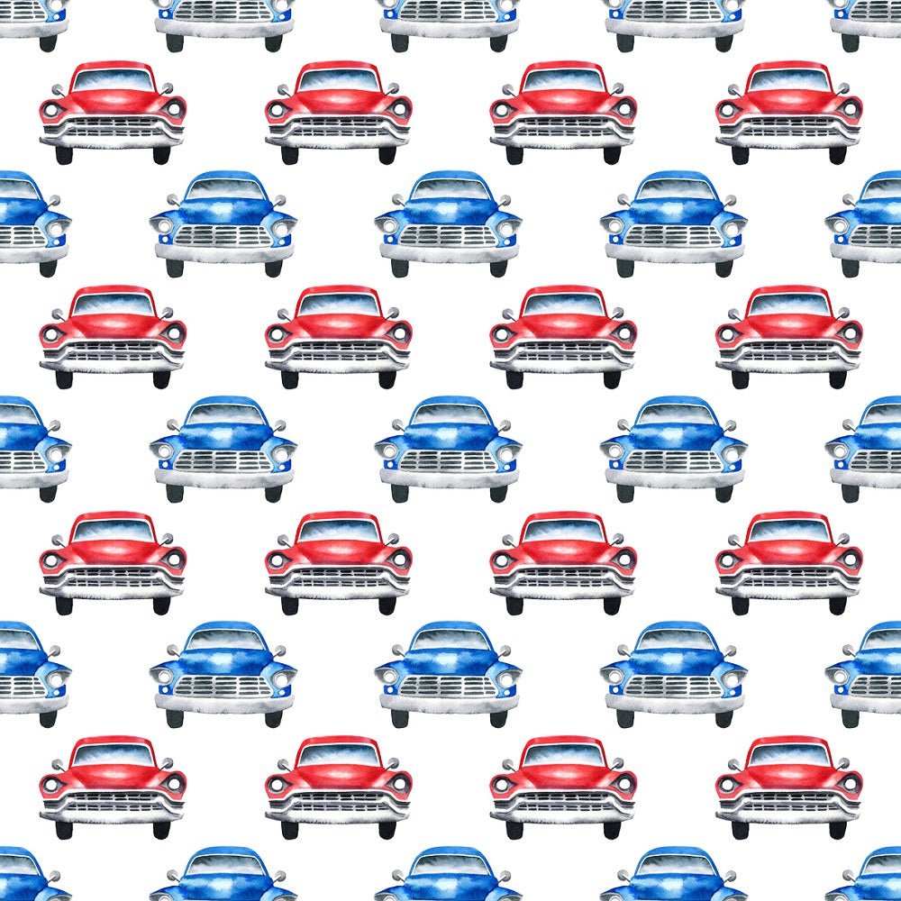 Classic Cars Allover Fabric - White