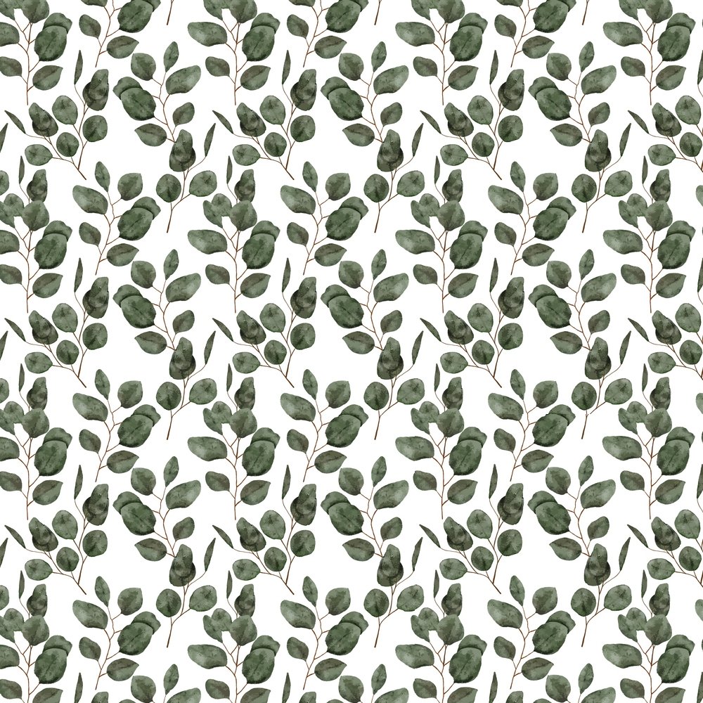 Watercolor Eucalyptus Leaf Fabric - Green