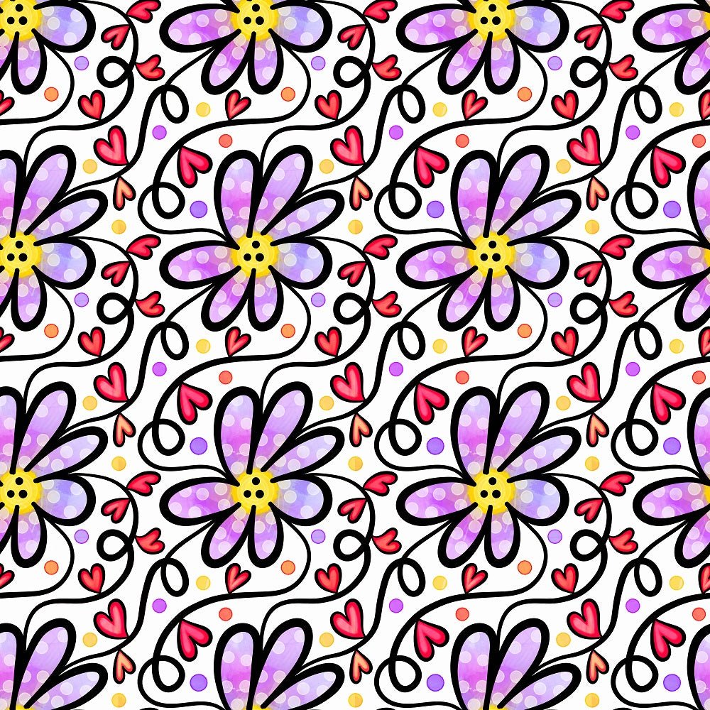 Watercolor Floral Hearts Collage #8 Fabric