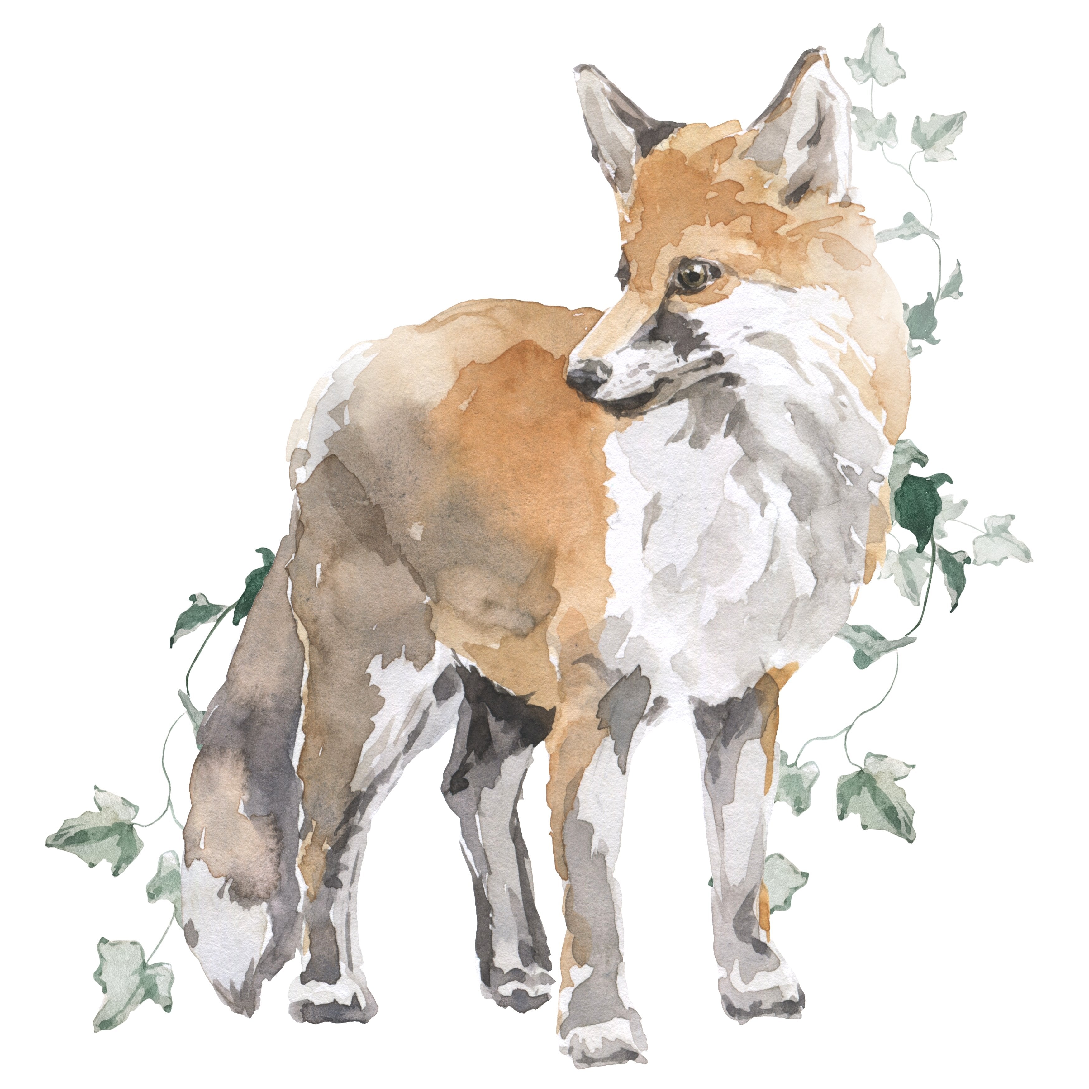 Watercolor Fox With Vines Fabric Panel