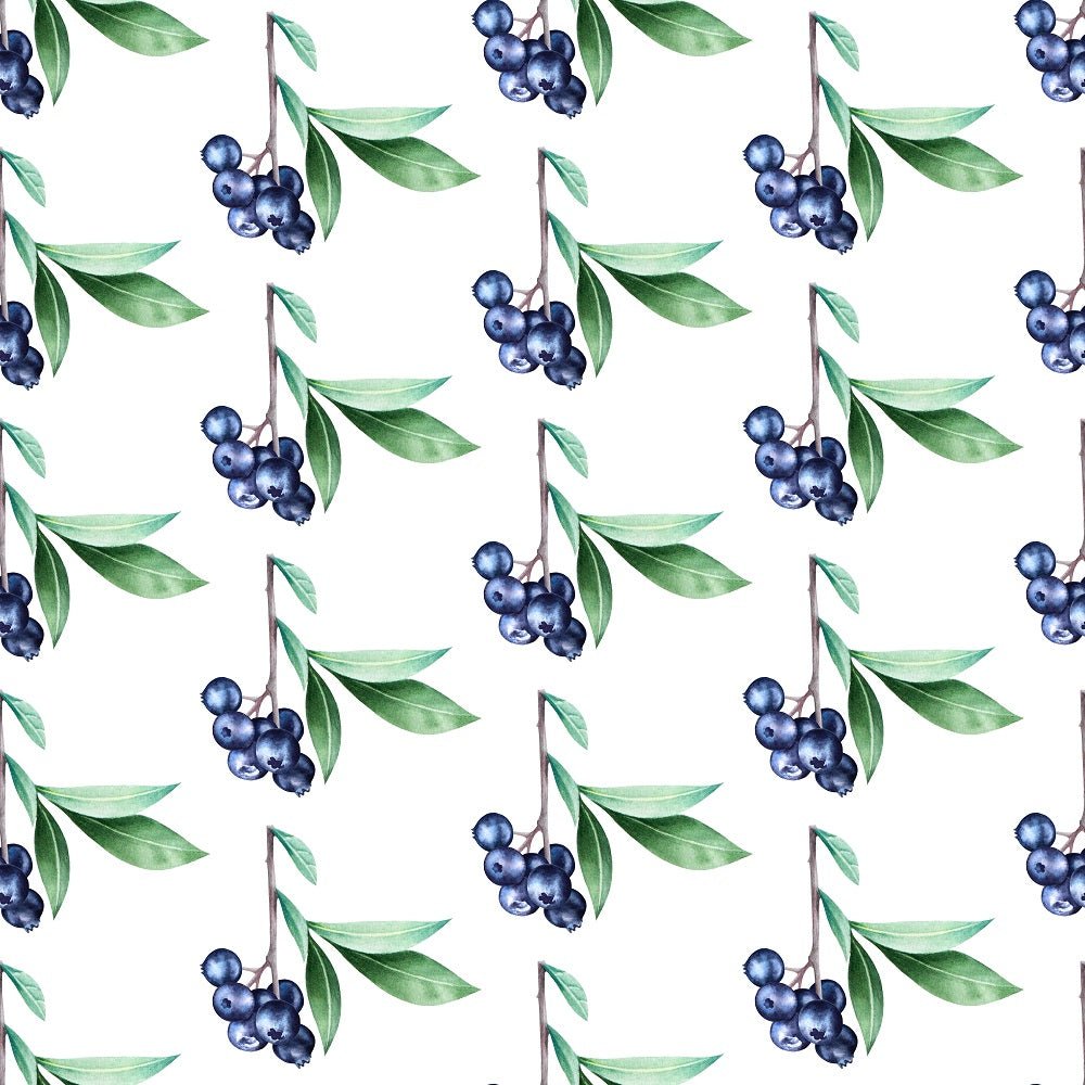 Watercolor Fresh Blueberries Fabric
