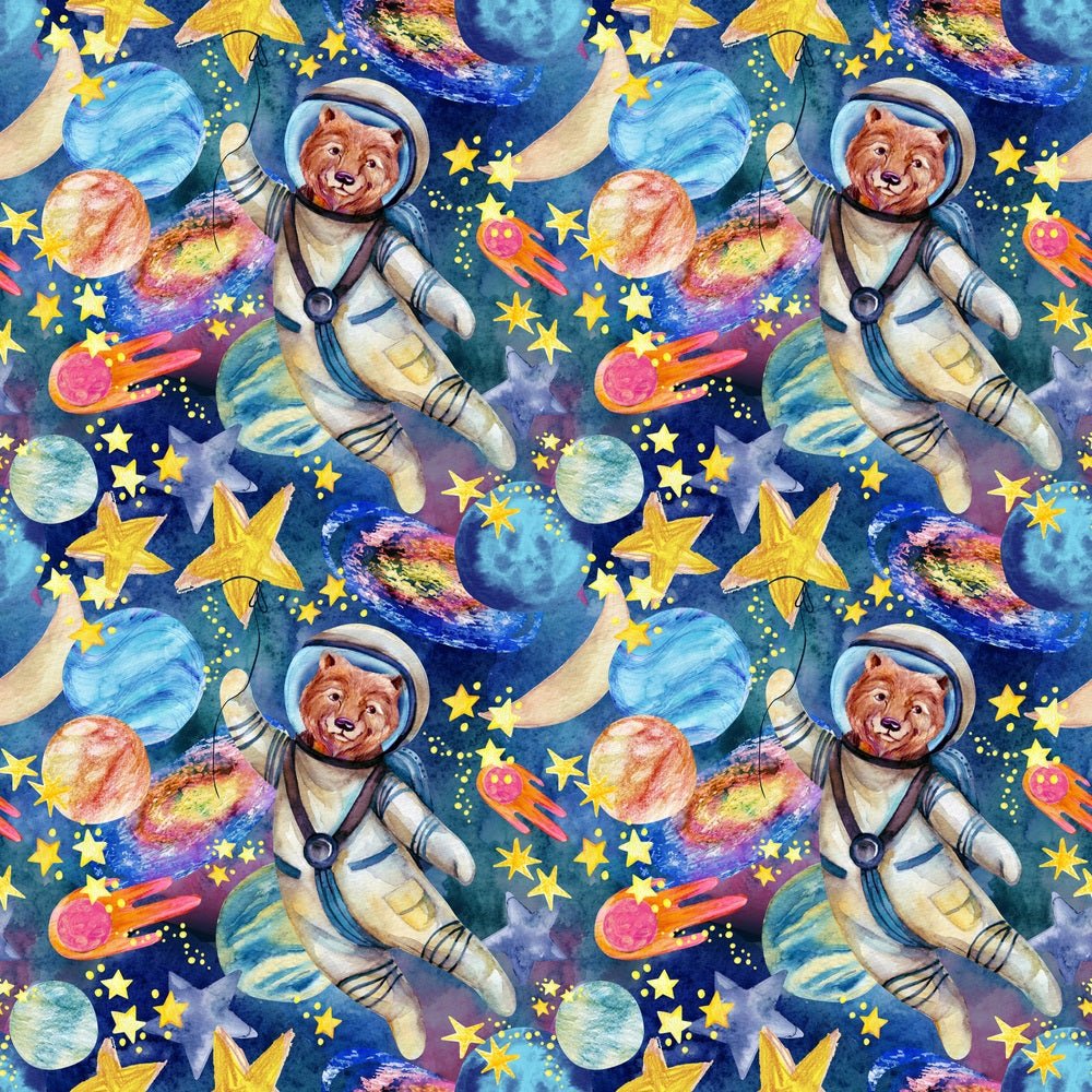 Watercolor Galaxy Bear in Spacesuit Fabric