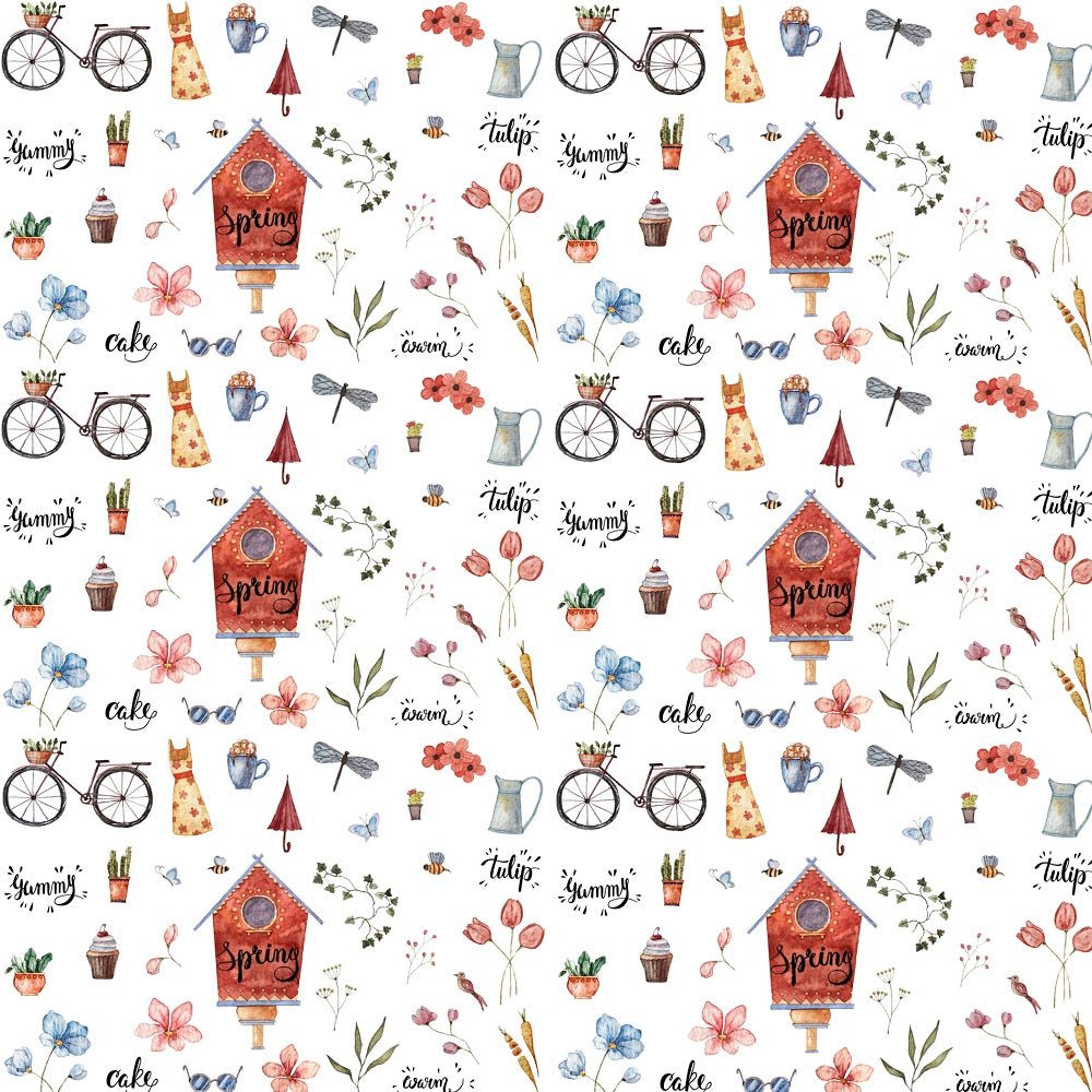 Watercolor Gardening Text & Elements Fabric