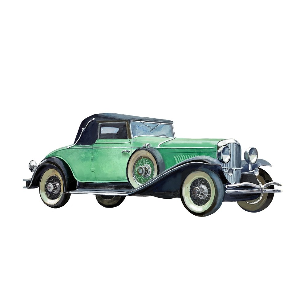 Watercolor Green Retro Car Fabric Panel