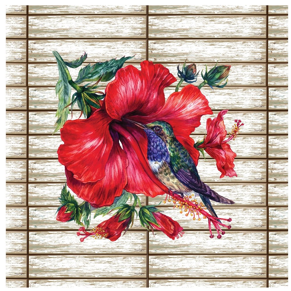 Watercolor Hibiscus & Hummingbird Pillow Fabric Panels