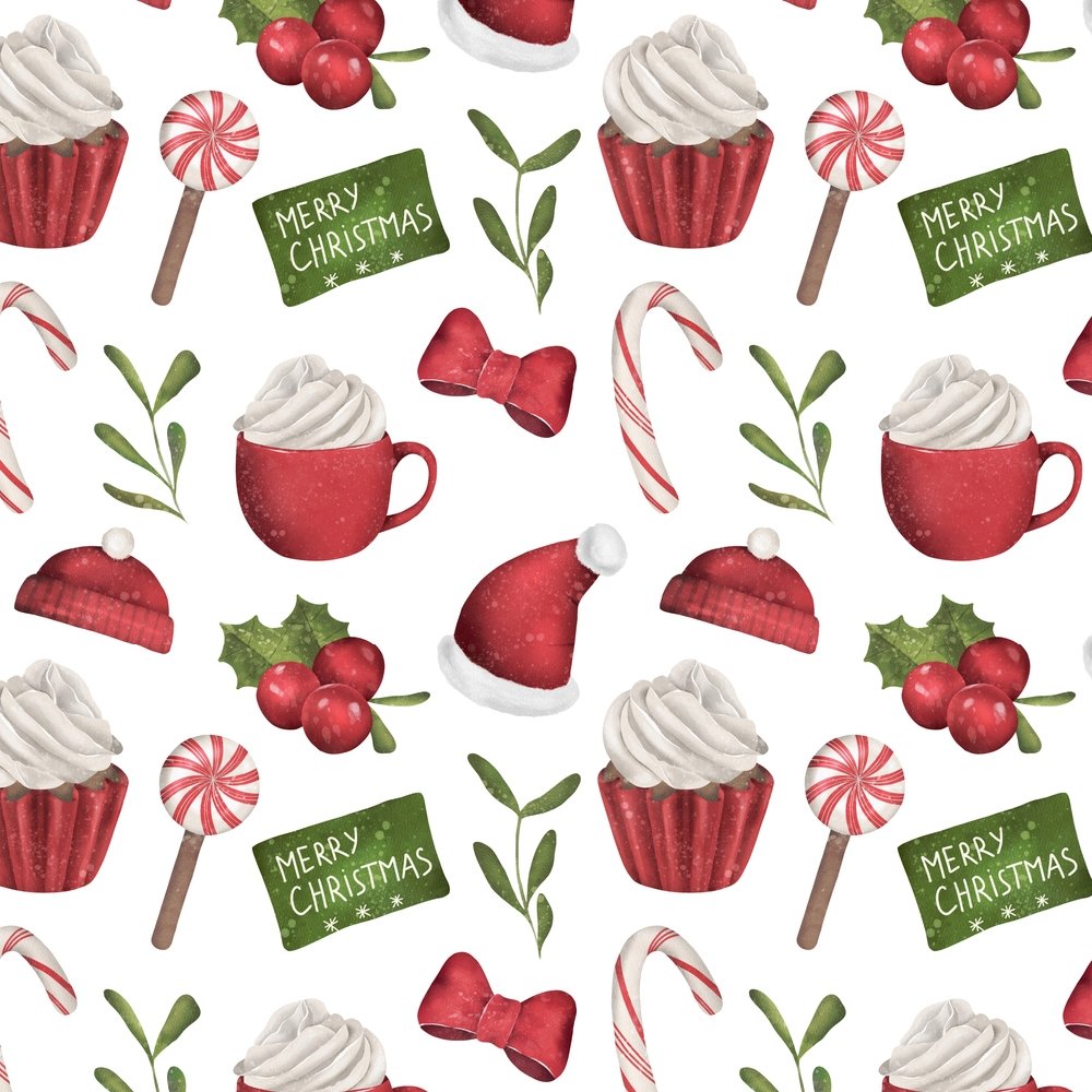 Watercolor Holiday Sweets Fabric - White