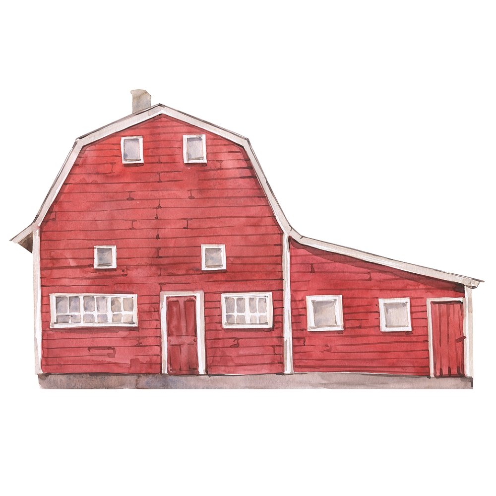 Watercolor Large Barn Fabric Panel - Red