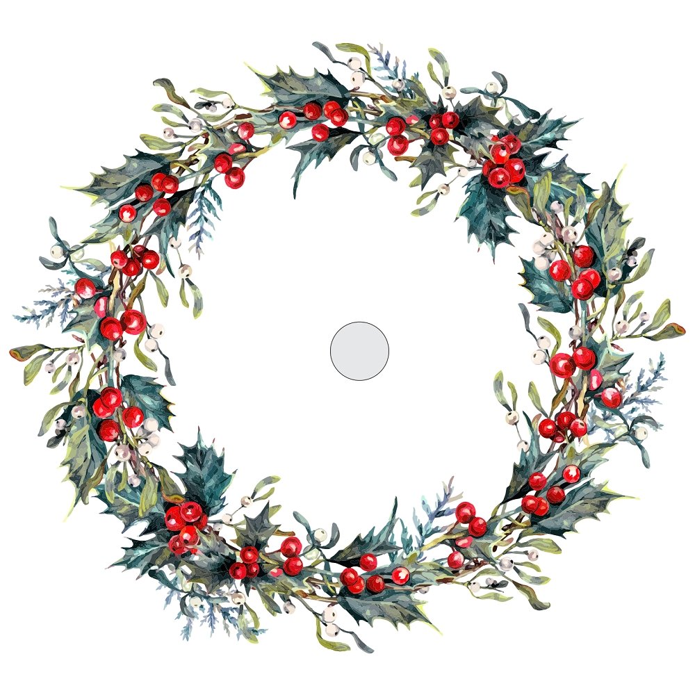 Watercolor Mistletoe & Holly Tree Skirt Fabric Panel