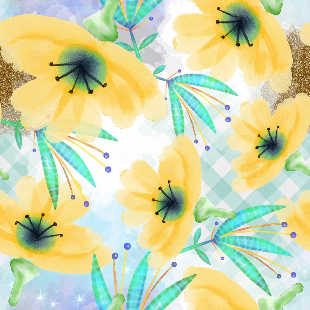 Watercolor Mixed Floral Collage #4 Fabric