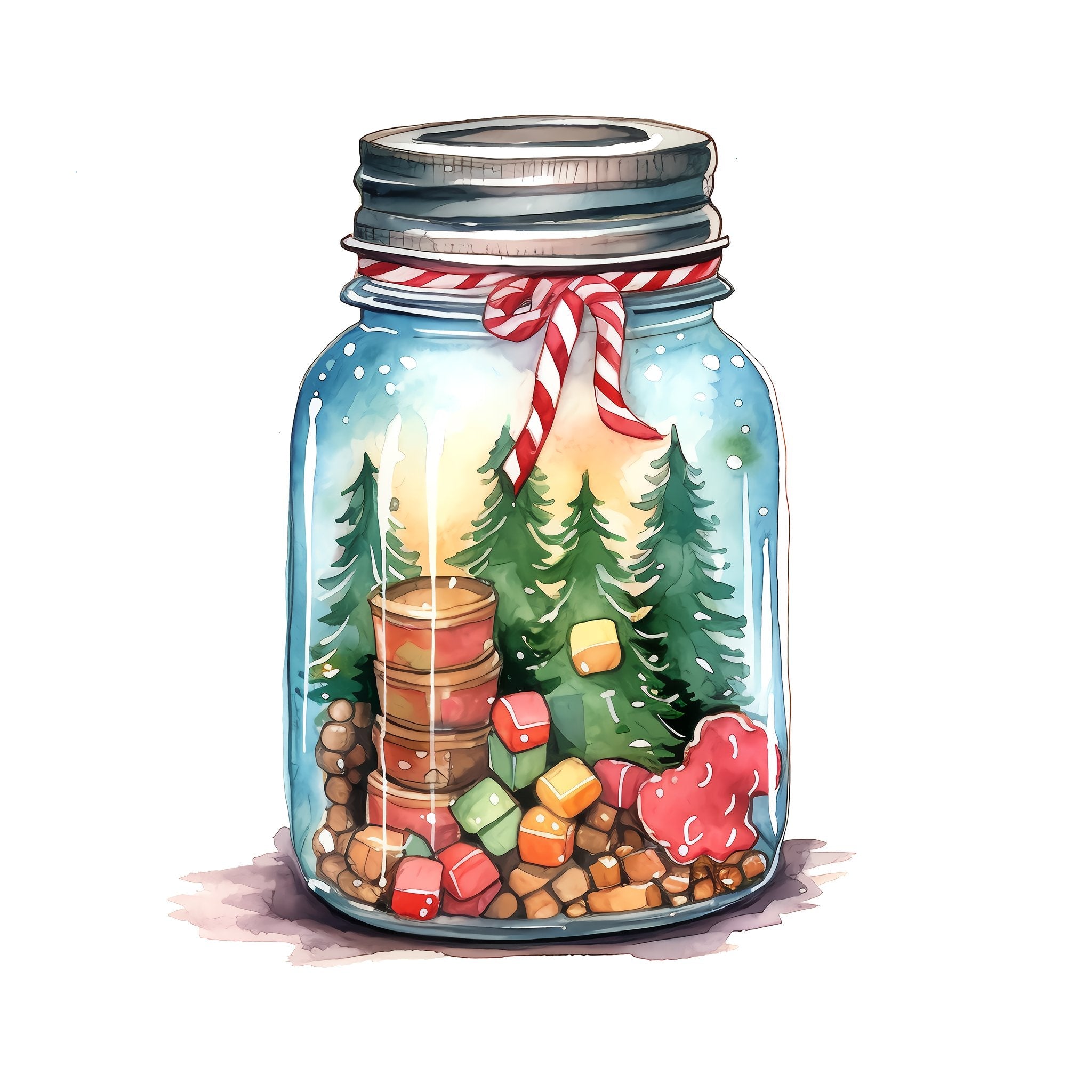 Christmas Eve Scene Jar #1 Fabric Panel