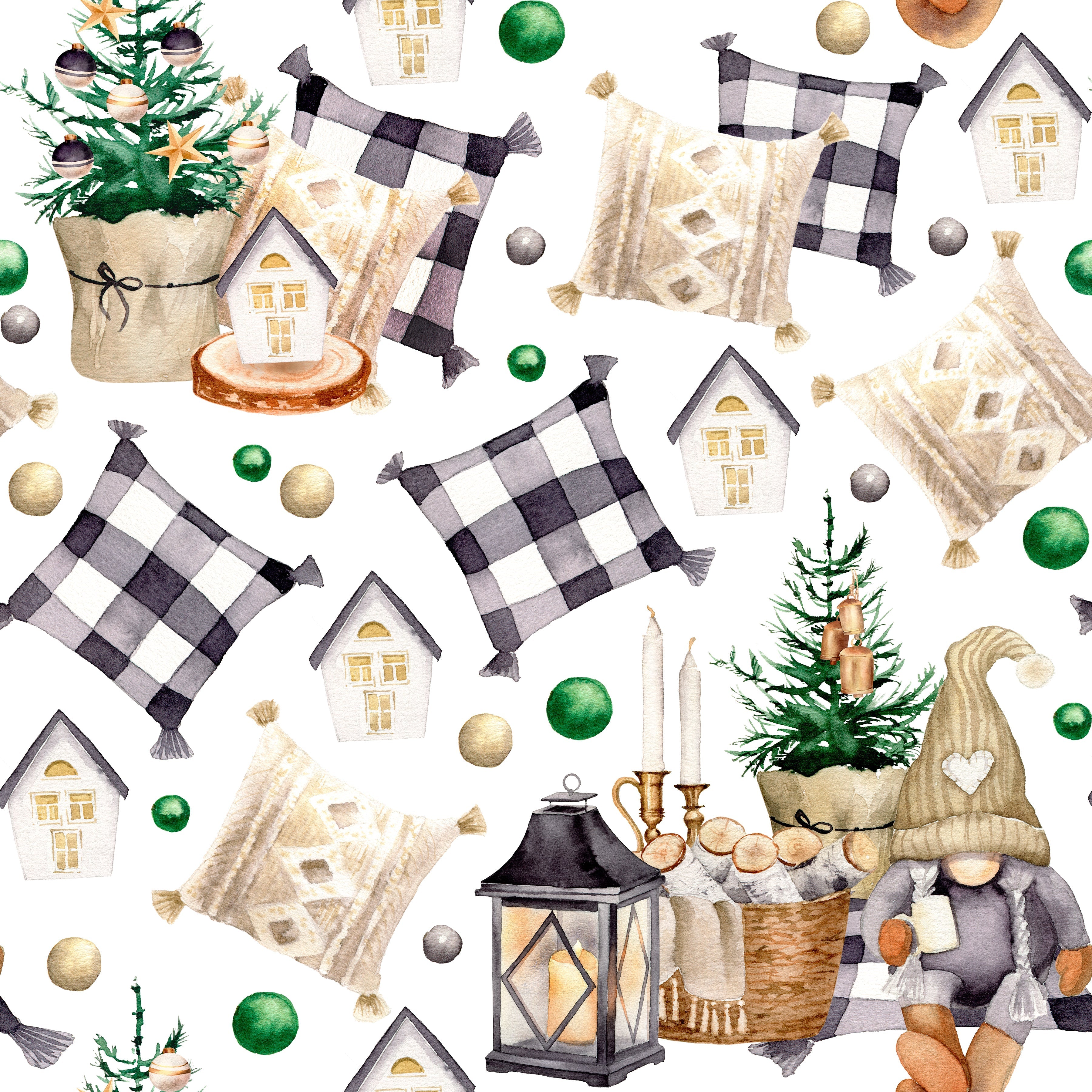 Christmas Farmhouse Gnome Pattern #2 Fabric