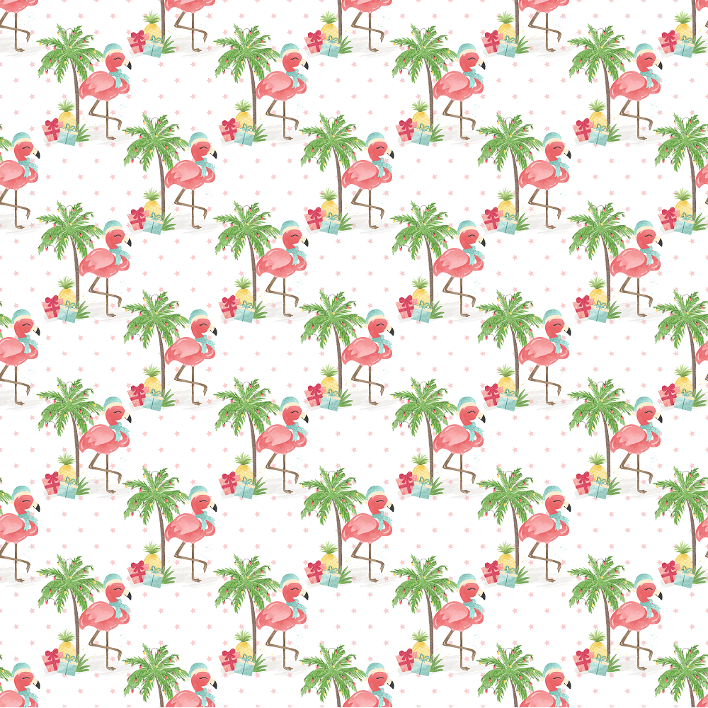 Christmas Flamingos Fabric - White