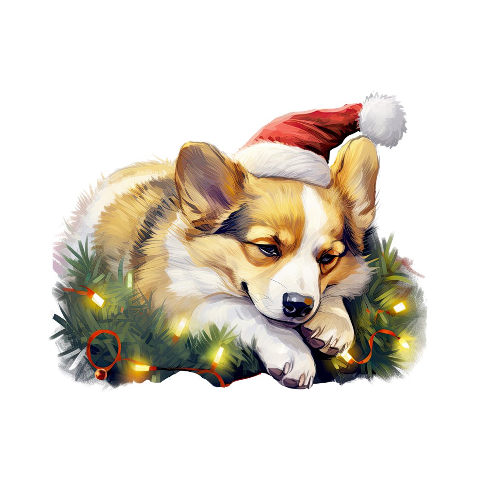 Christmas Lazy Corgi Fabric Panel