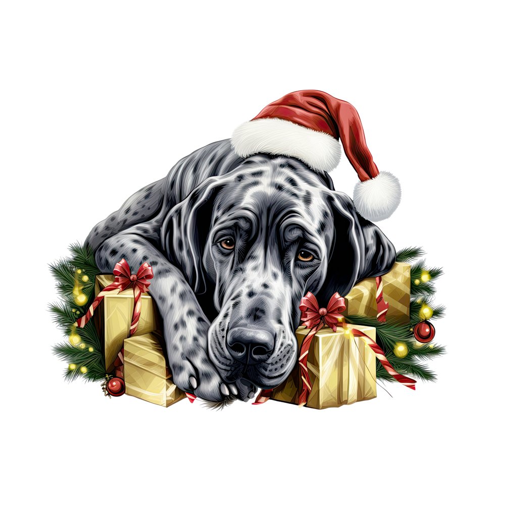 Christmas Lazy Great Dane Fabric Panel