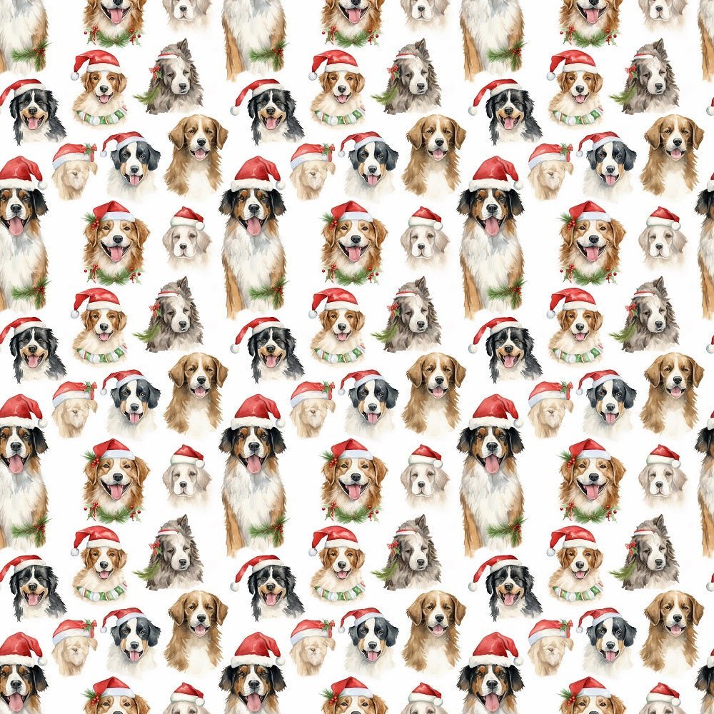 Christmas Pups Fabric - White