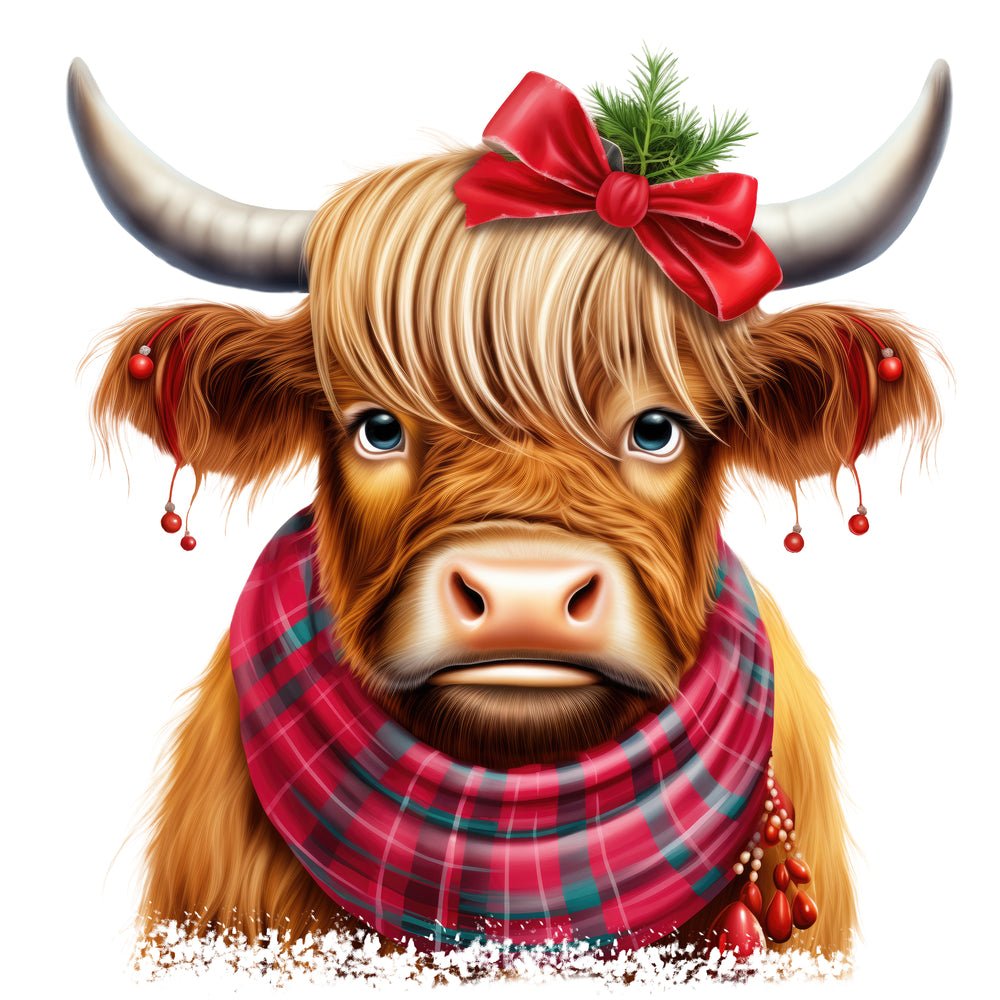 Christmas Spirit Highland Cows #7 Fabric Panel