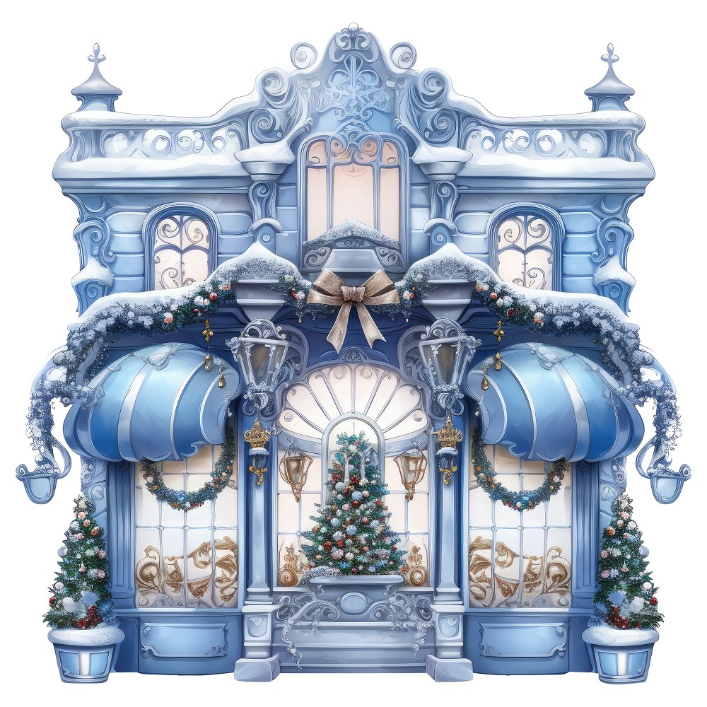 Christmas Venue Storefront Fabric Panel - Blue