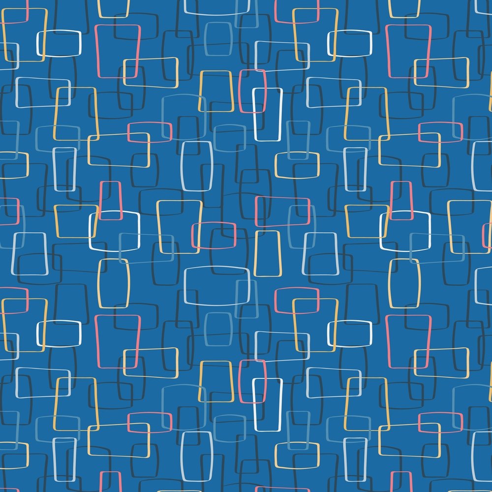 Colorful Retro Mod Shapes Fabric - Blue