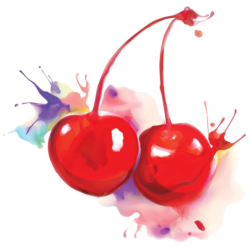 Colorful Watercolor Splash Cherries Fabric Panel