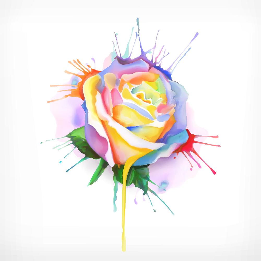 Colorful Watercolor Splash Multi Rose Fabric Panel