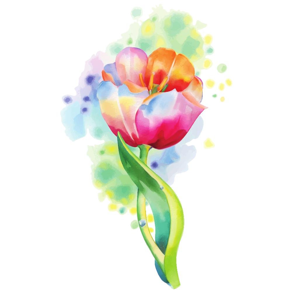 Colorful Watercolor Splash Tulip Fabric Panel