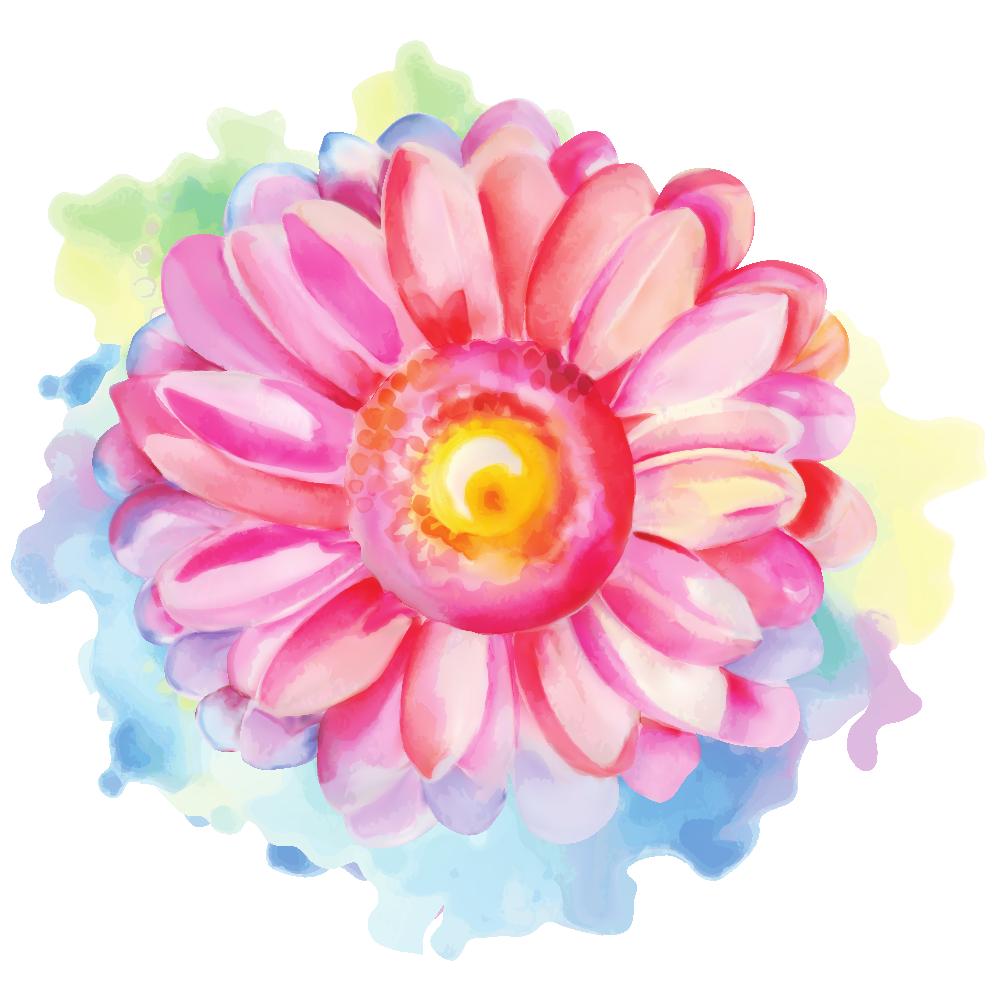 Colorful Watercolor Splash Zinnia Fabric Panel