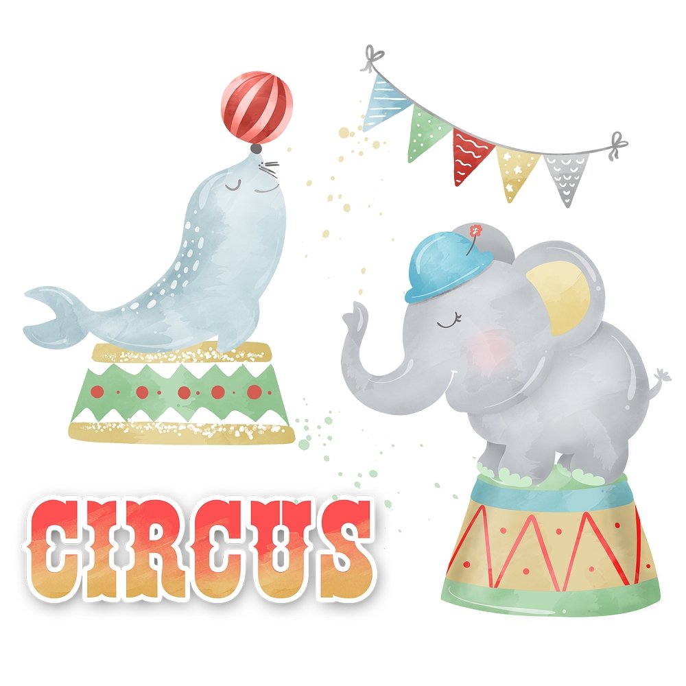 Watercolor Circus Scene #4 Fabric Panel