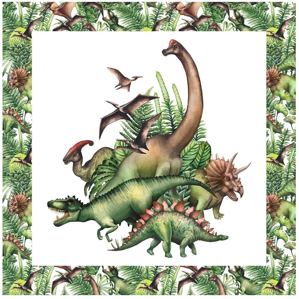 Watercolor Dinosaurs & Plants Pillow Panel