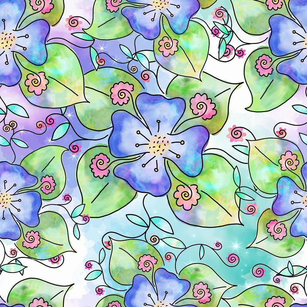Watercolor Doodle Bouquet #8 Fabric