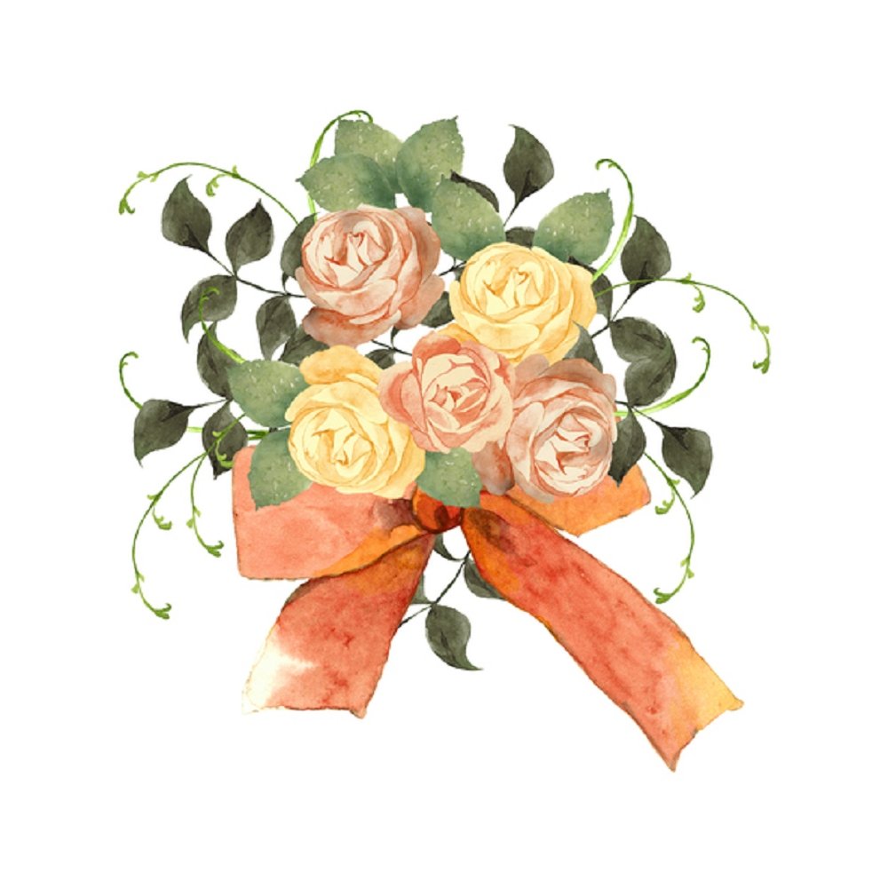Watercolor Floral, Colorful Rose Bouquet Panel - White