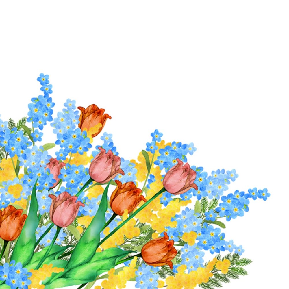 Watercolor Floral, Spring Flower Decoration Fabric Panel - White