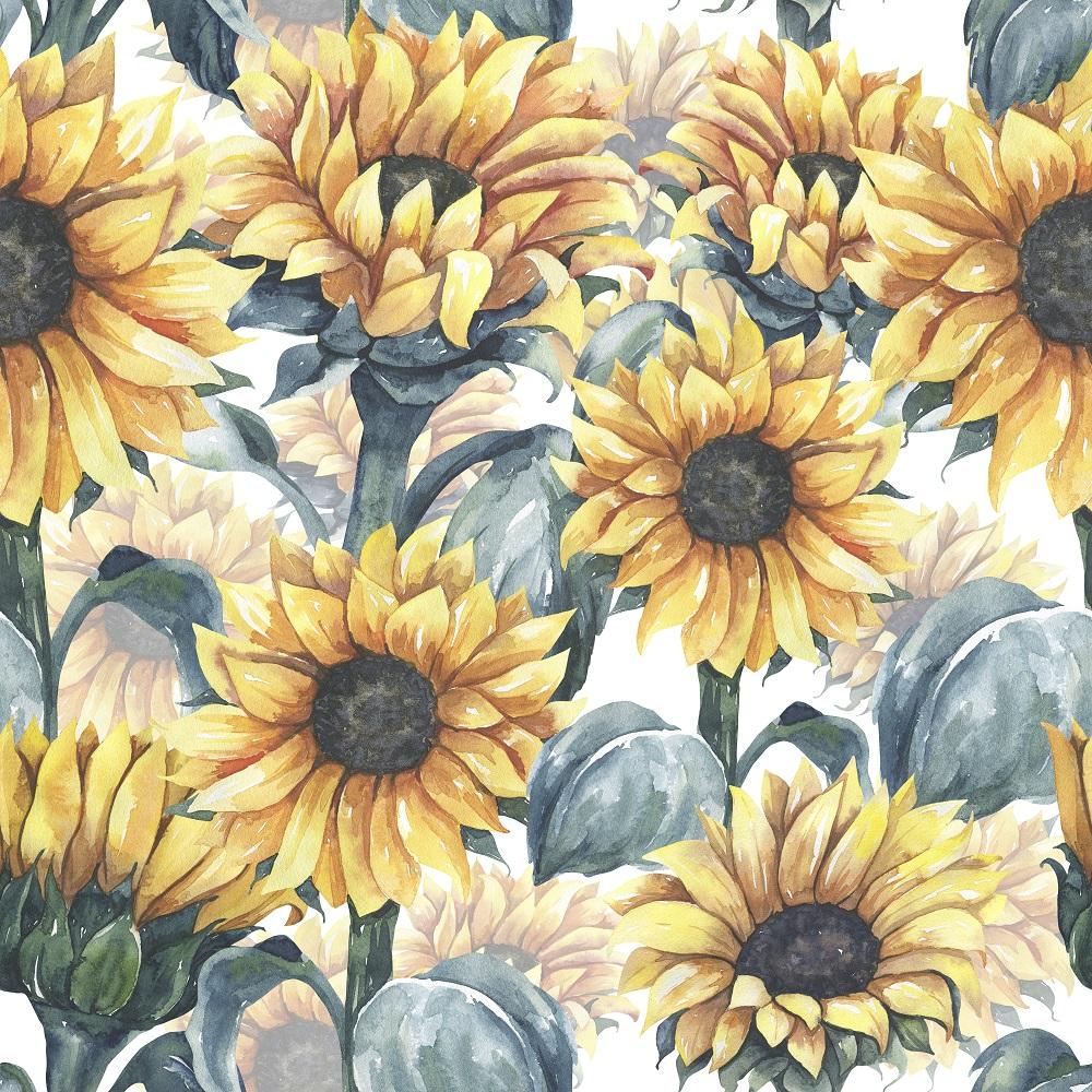 Watercolor Fully Bloomed Sunflowers Fabric