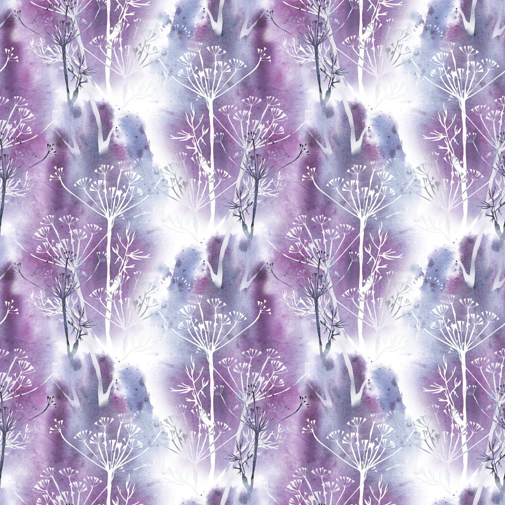 Watercolor Grunge Dill Flowers Fabric - Blue/Purple