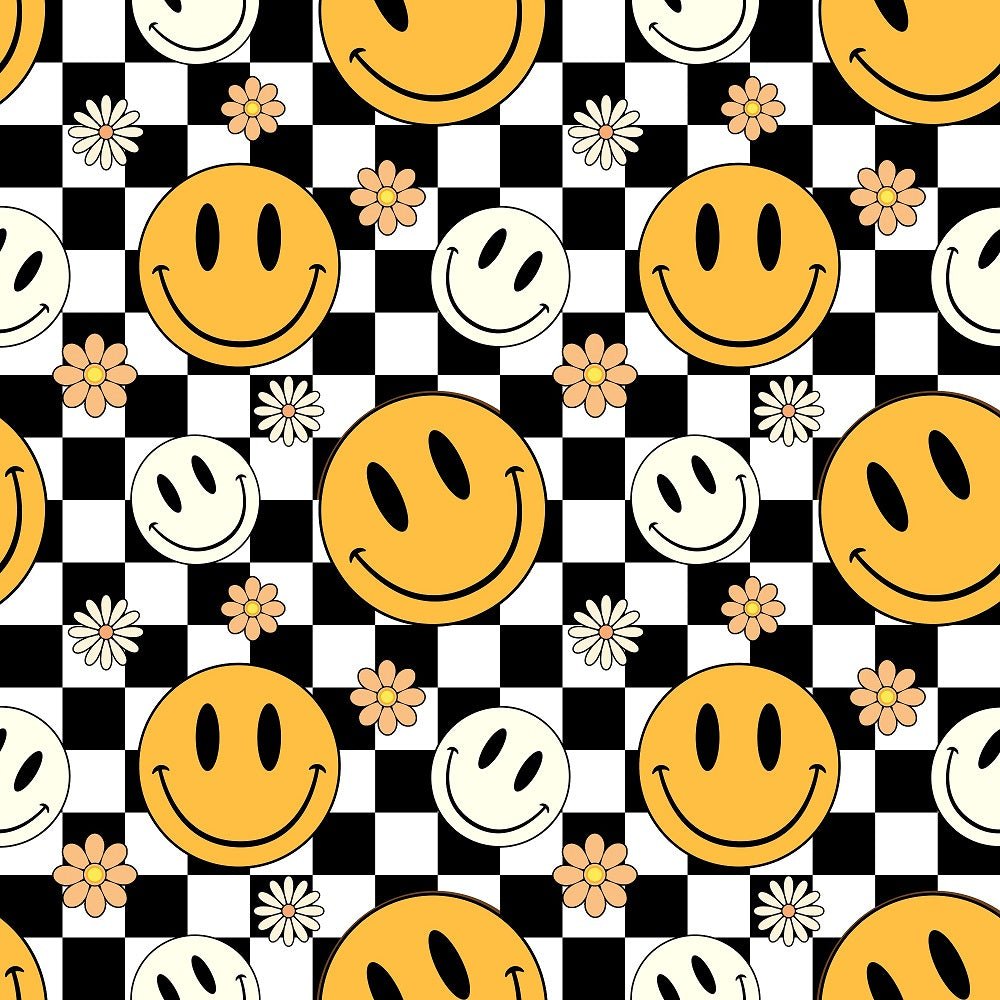 Checkered Smiley Faces Fabric - 70s
