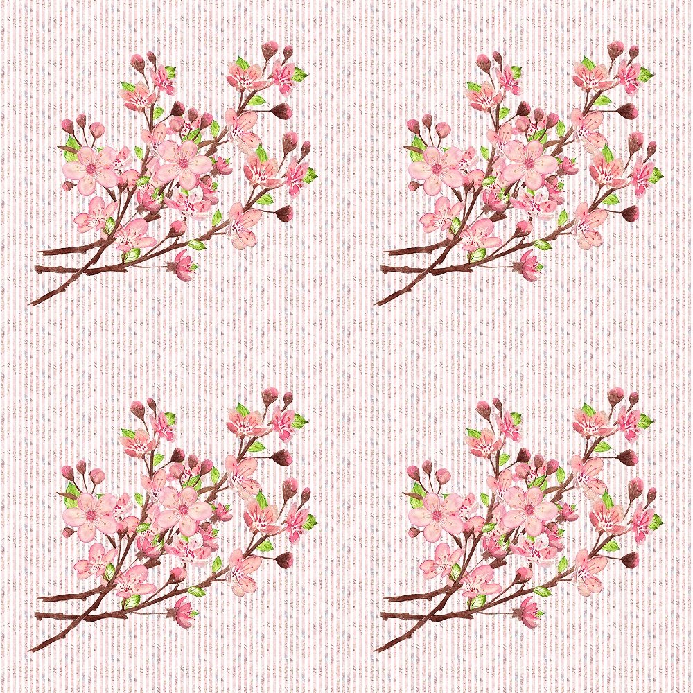 Cherry Blossom Bouquet on Striped Fabric - Pink